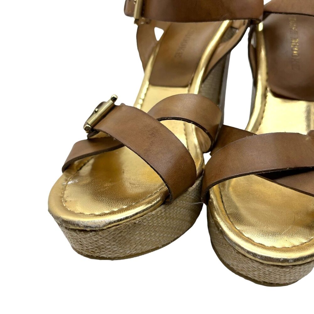 Audrey Brooke Sandals Wedge Heel Abhollie Vegan Luggage Look Straw Covered 8M - Picture 4 of 16